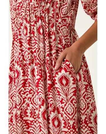 Roman Abstract Print V-Neck Midi Dress