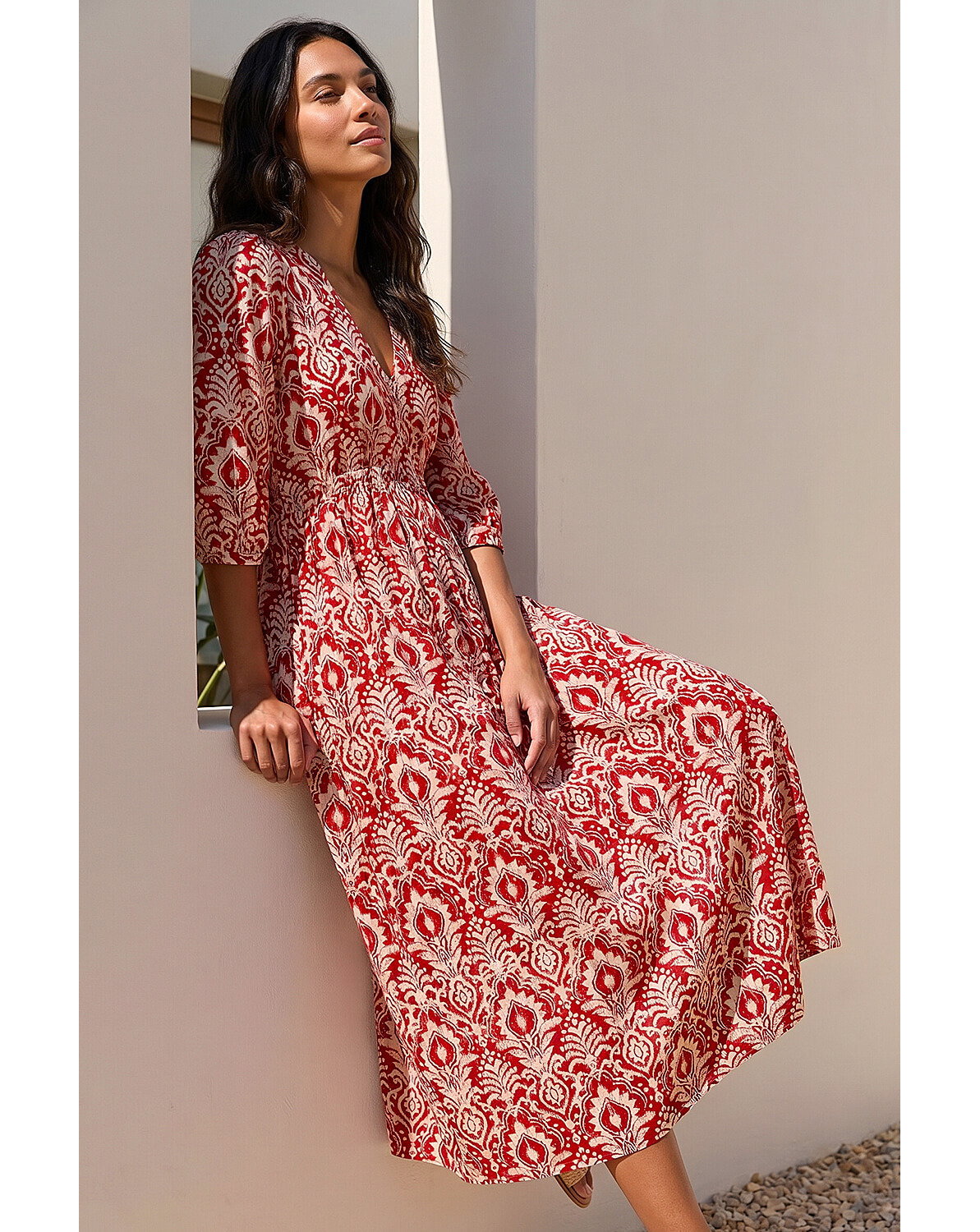 Roman Abstract Print V-Neck Midi Dress