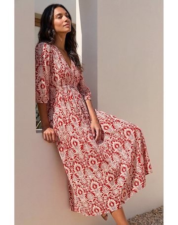 Roman Abstract Print V-Neck Midi Dress