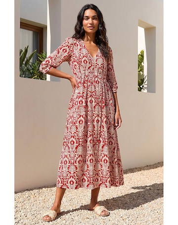 Roman Abstract Print V-Neck Midi Dress