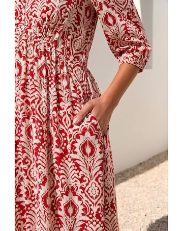 Roman Abstract Print V-Neck Midi Dress