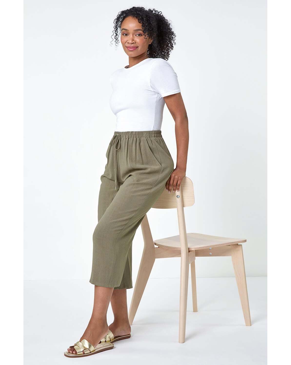 New In - Roman Petite Linen Wide Cropped Trousers