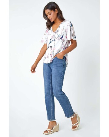 Roman Floral Angel Sleeve V-Neck Top