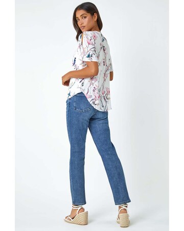 Roman Floral Angel Sleeve V-Neck Top