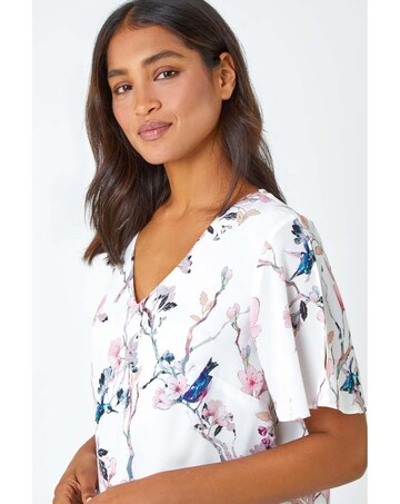 Roman Floral Angel Sleeve V-Neck Top