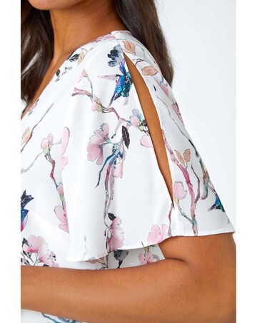 Roman Floral Angel Sleeve V-Neck Top