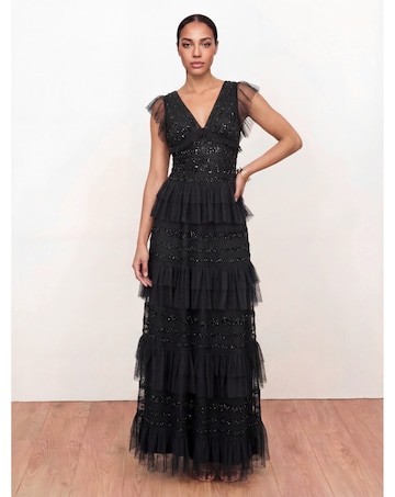 Maya Deluxe Embellished V Neck Maxi Dres