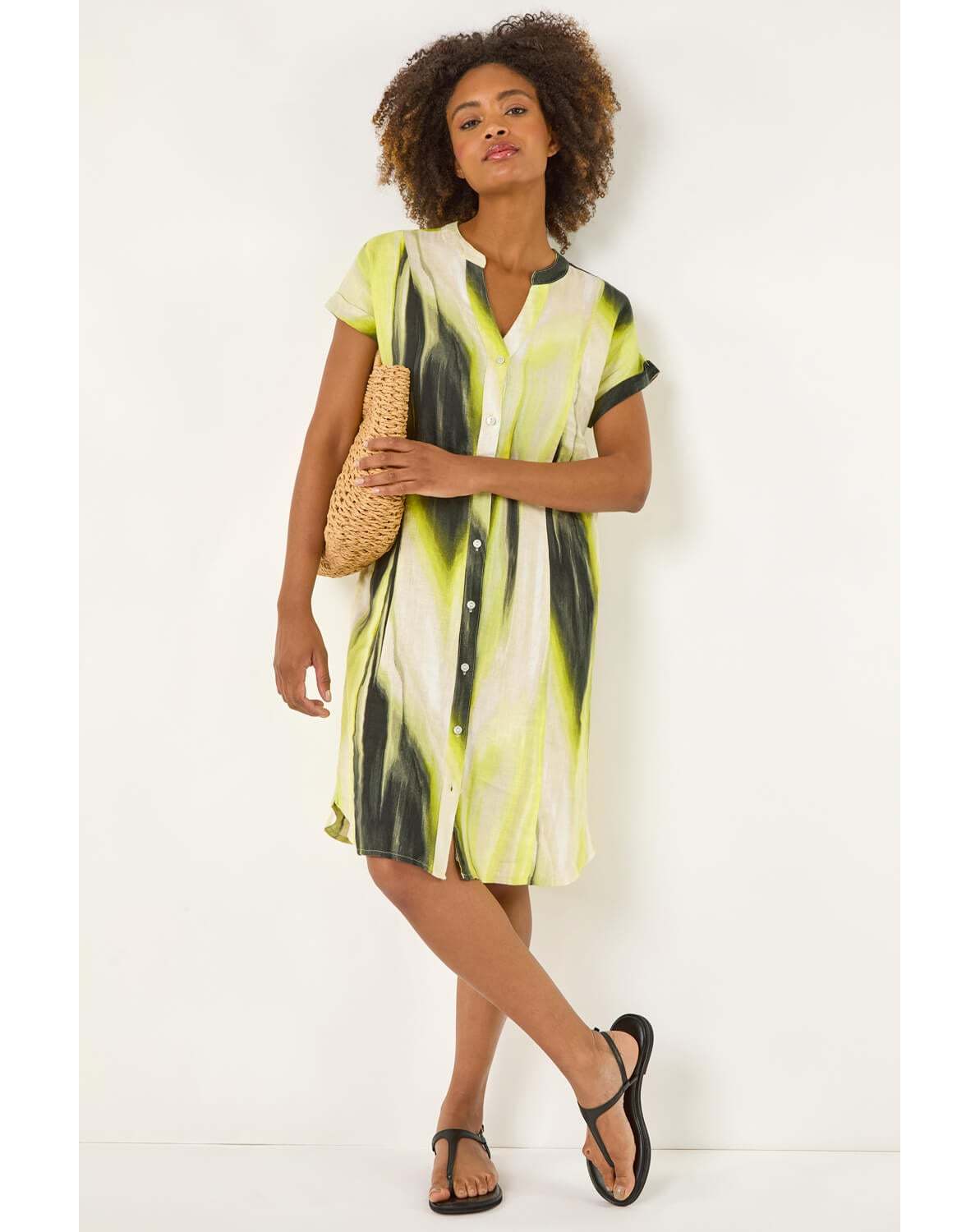 New In - Roman Abstract Printed Linen Shift Dress