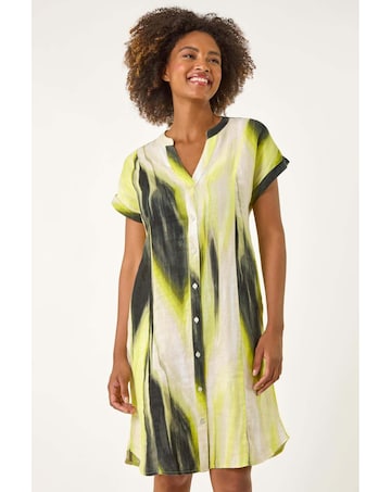Roman Abstract Printed Linen Shift Dress