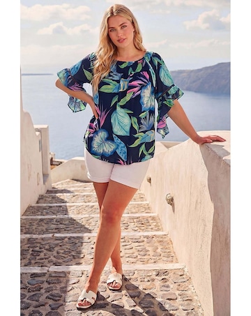Roman Curve Floral Shirred Bardot Top