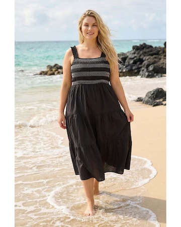 Roman Curve Strappy Shirred Midi Dress