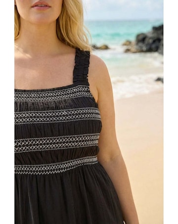 Roman Curve Strappy Shirred Midi Dress