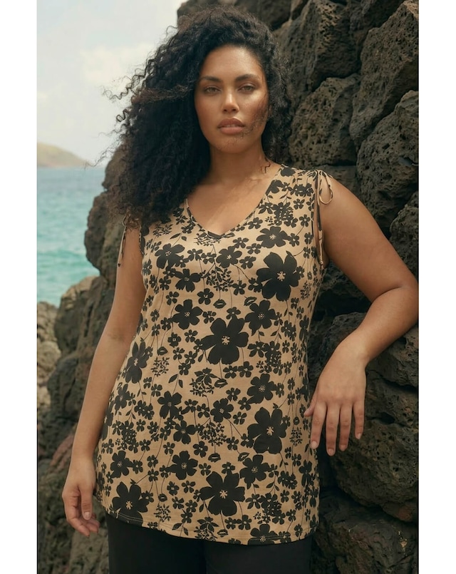 Roman Curve Floral Print Vest Top