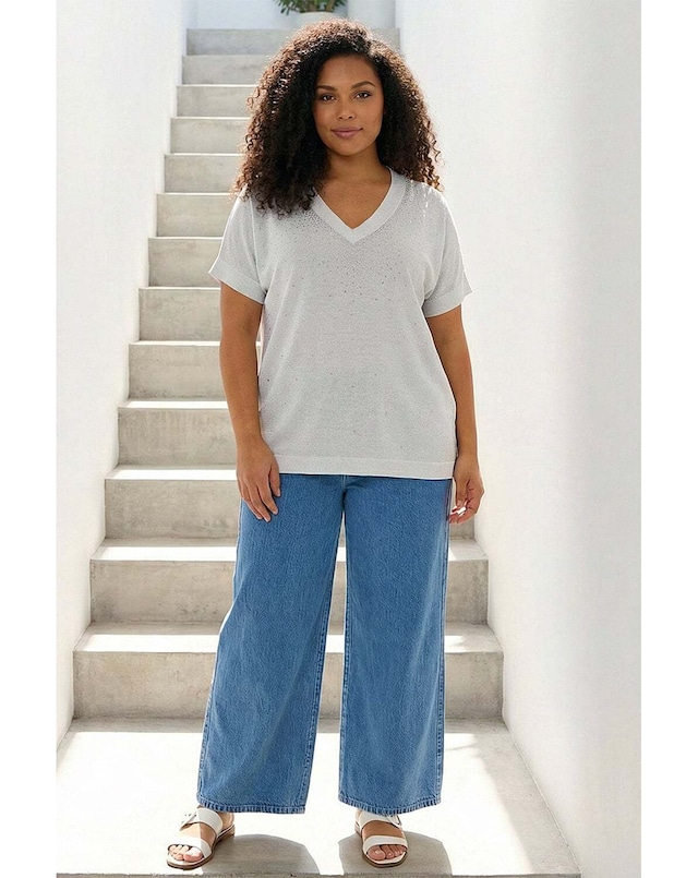 Roman Curve Sparkly Knit Top