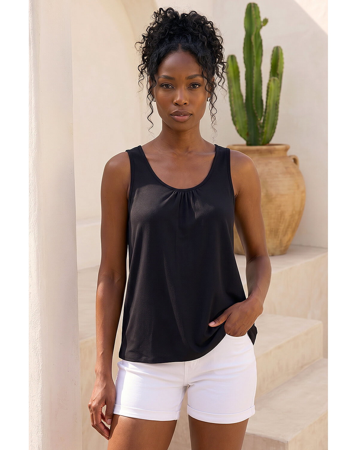 Roman Plain V-Neck Stretch Jersey Top