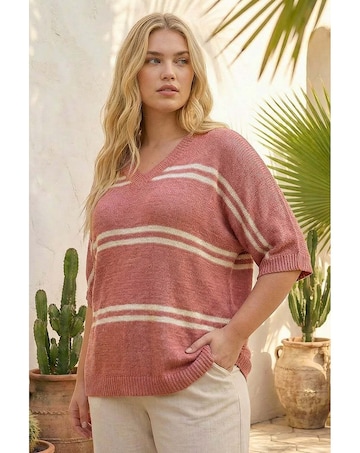 Roman Curve Stripe V-Neck Knit Jumper