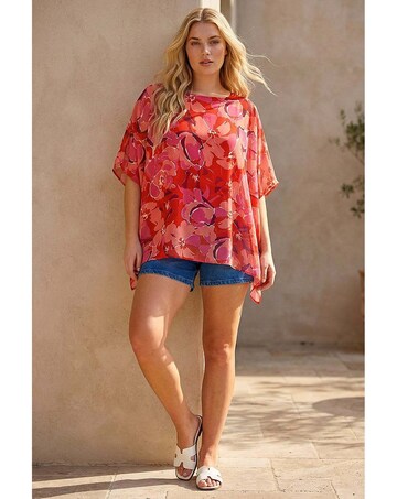 Roman Curve Floral Chiffon Hanky Hem Top
