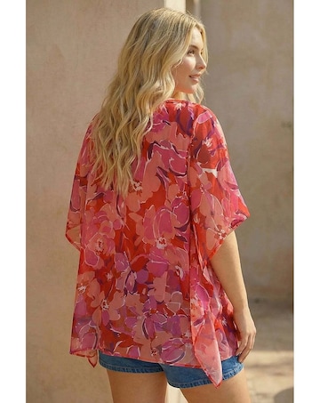 Roman Curve Floral Chiffon Hanky Hem Top