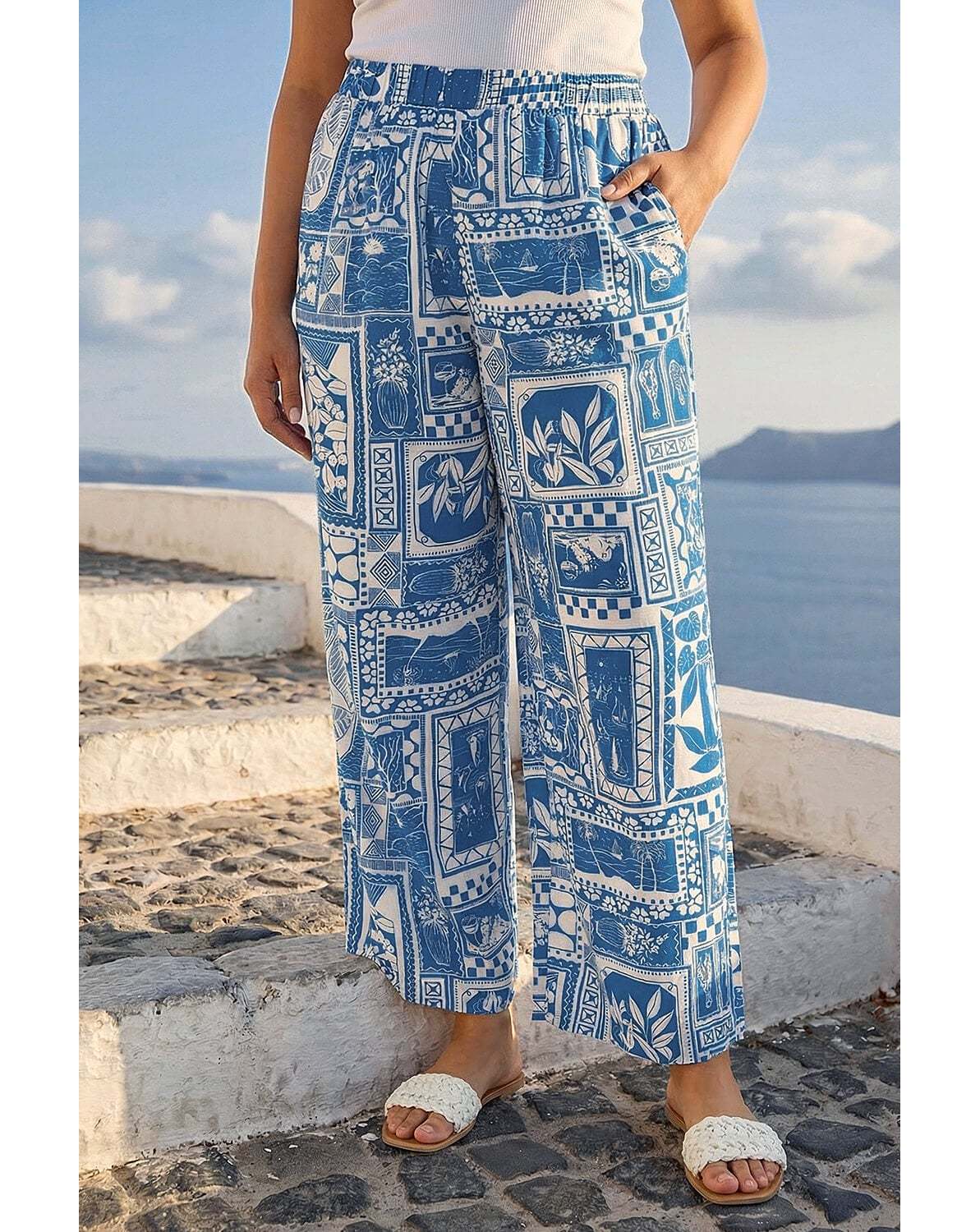 New In - Roman Curve Postcard Wide Leg Trouser