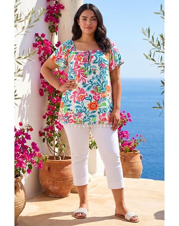 Roman Curve Floral Pom Pom Bardot Top