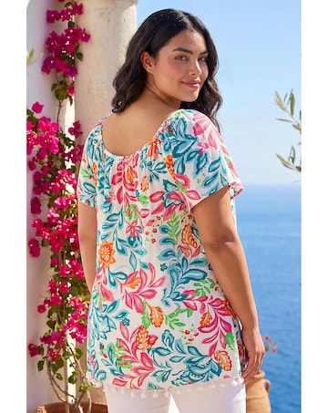 Roman Curve Floral Pom Pom Bardot Top