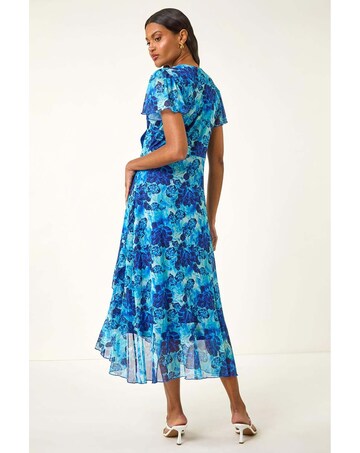 Roman Floral Frill Mesh Stretch Dress