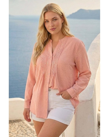 Roman Curve Pintuck Sequin Blouse