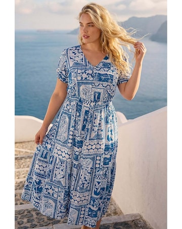 Roman Curve Postcard Print Midi Dress