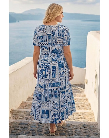 Roman Curve Postcard Print Midi Dress