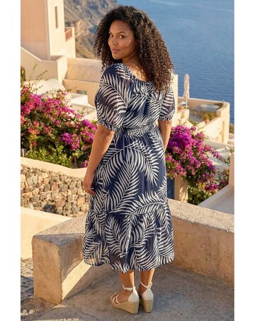 Roman Curve Leaf Tie Neck Midi Dress
