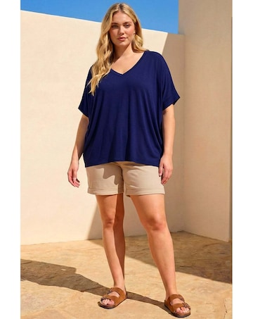Roman Curve V-Neck Stretch Top