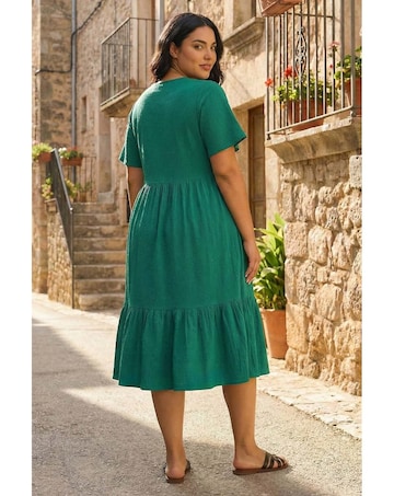 Roman Curve Textured V-Neck Midi Dress