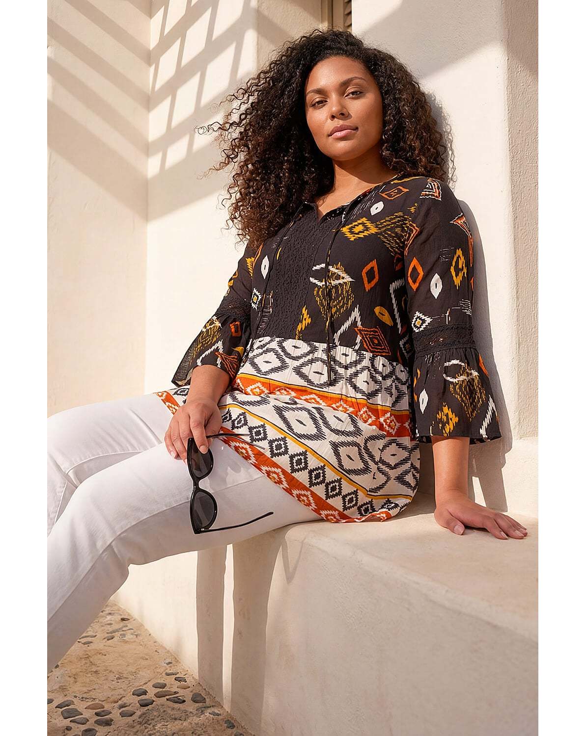 New In - Roman Curve Ikat Print Woven Top