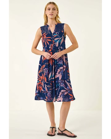 Roman Leaf Print V-Neck Tiered Dress