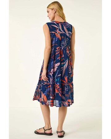 Roman Leaf Print V-Neck Tiered Dress
