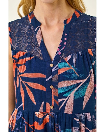 Roman Leaf Print V-Neck Tiered Dress