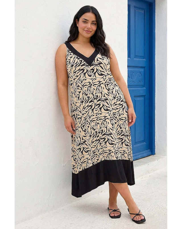Roman Curve Animal Print Midi Dress