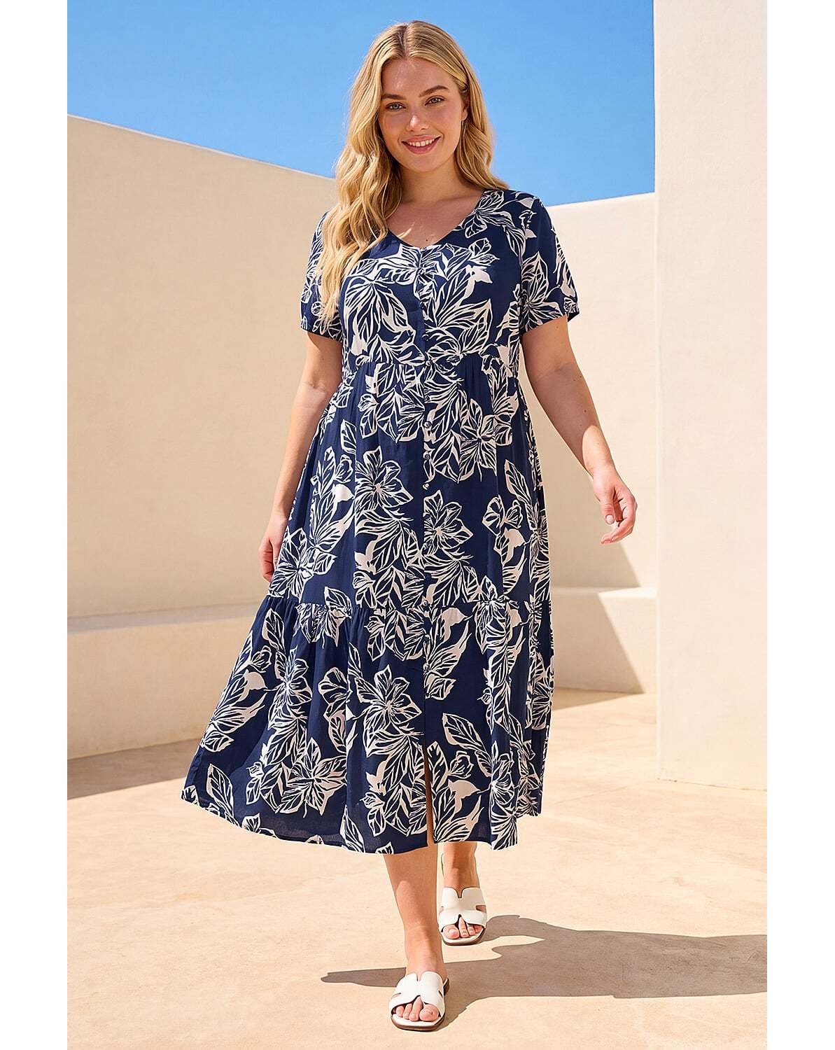 New In - Roman Curve Floral Midi Dress