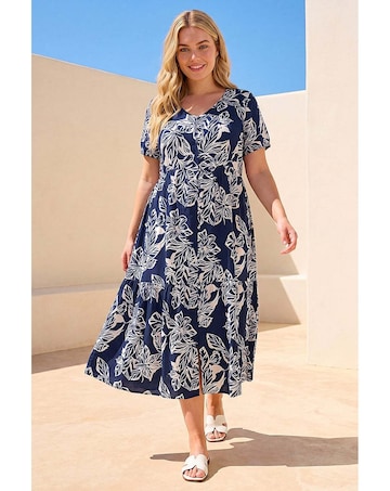 Roman Curve Floral Midi Dress