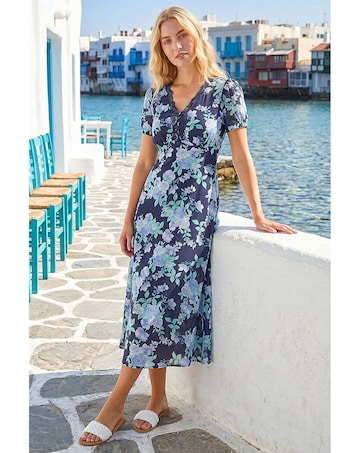 Roman Floral Lace Trim Midi Dress