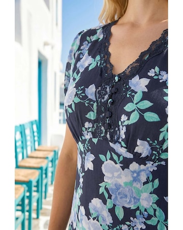 Roman Floral Lace Trim Midi Dress