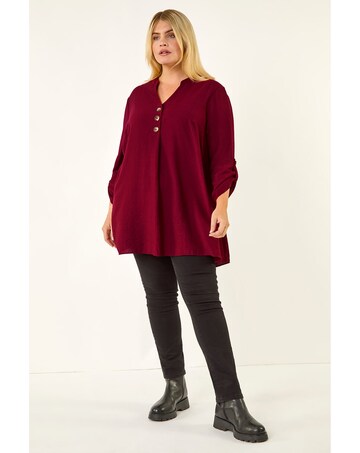 Roman Curve Textured Buttoned Tunic Top