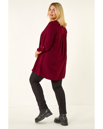 Roman Curve Textured Buttoned Tunic Top