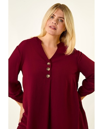 Roman Curve Textured Buttoned Tunic Top