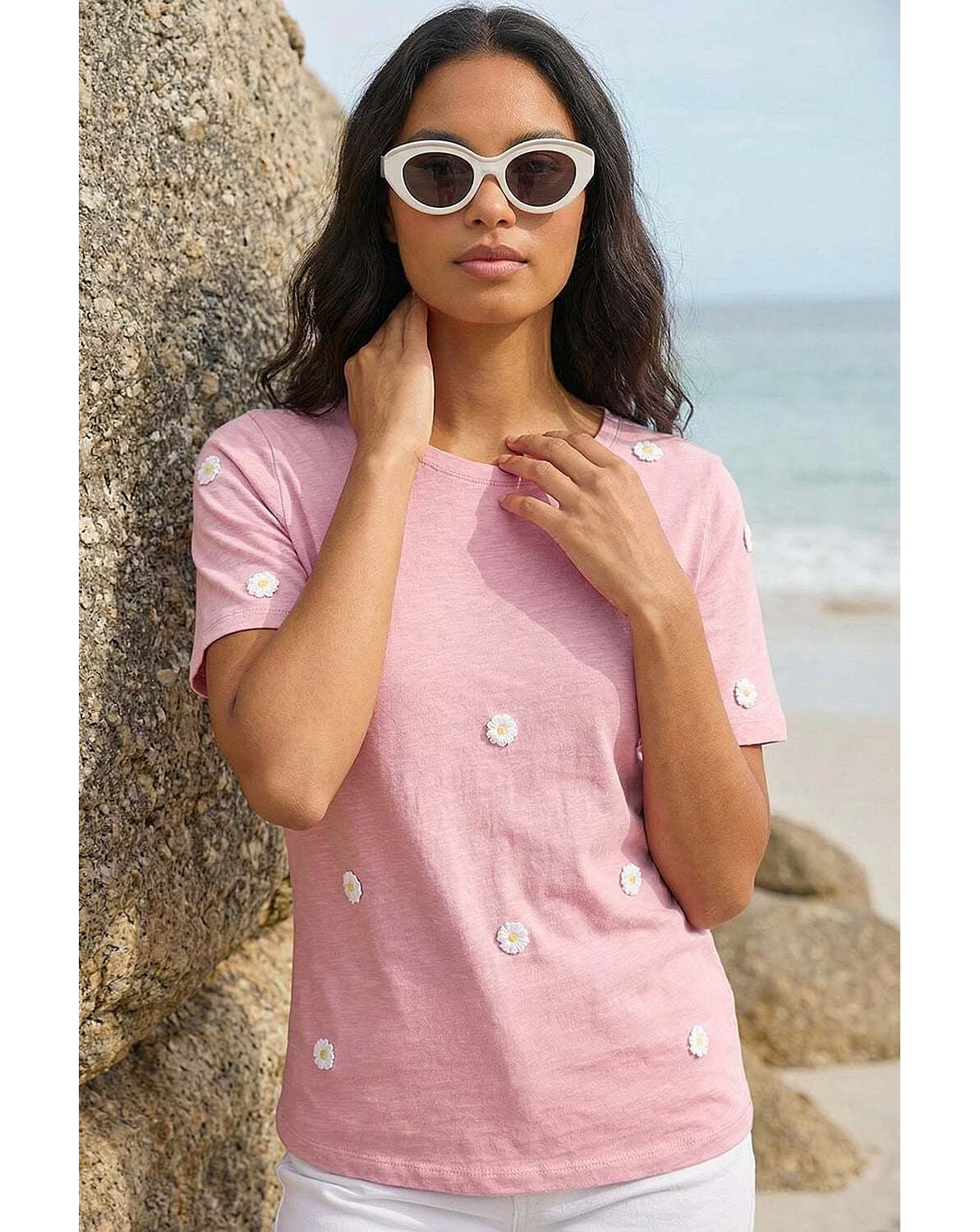 New In - Roman Textured Floral Stretch T-Shirt