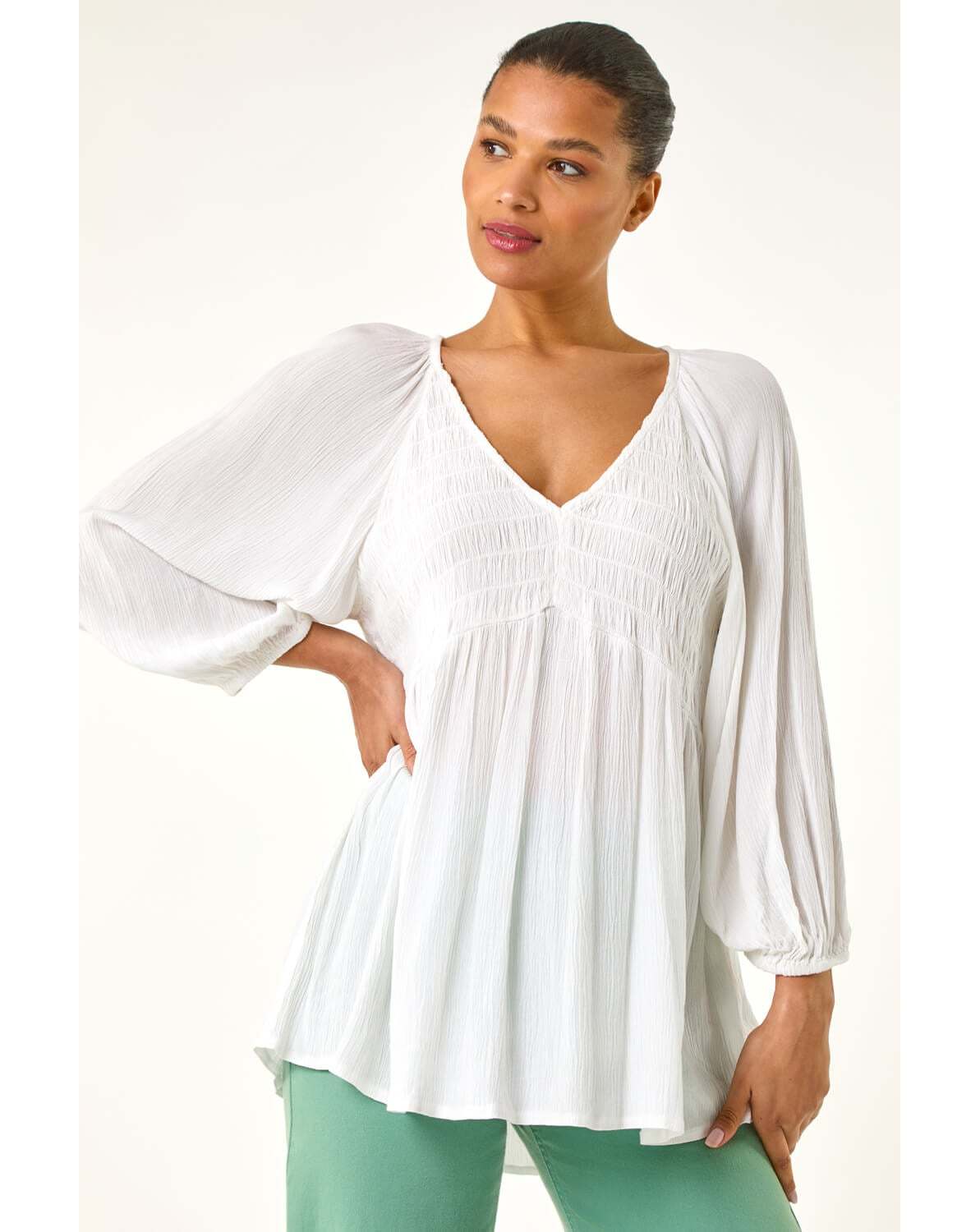 New In - Roman Shirred V-Neck Top