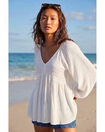 Roman Shirred V-Neck Top