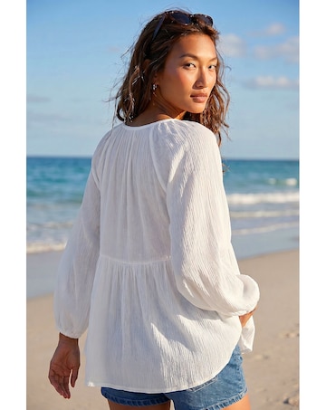 Roman Shirred V-Neck Top