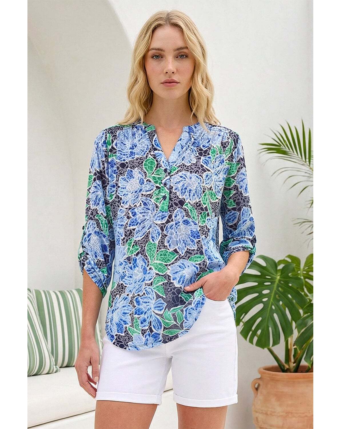 New In - Roman Floral Print Burnout Shirt
