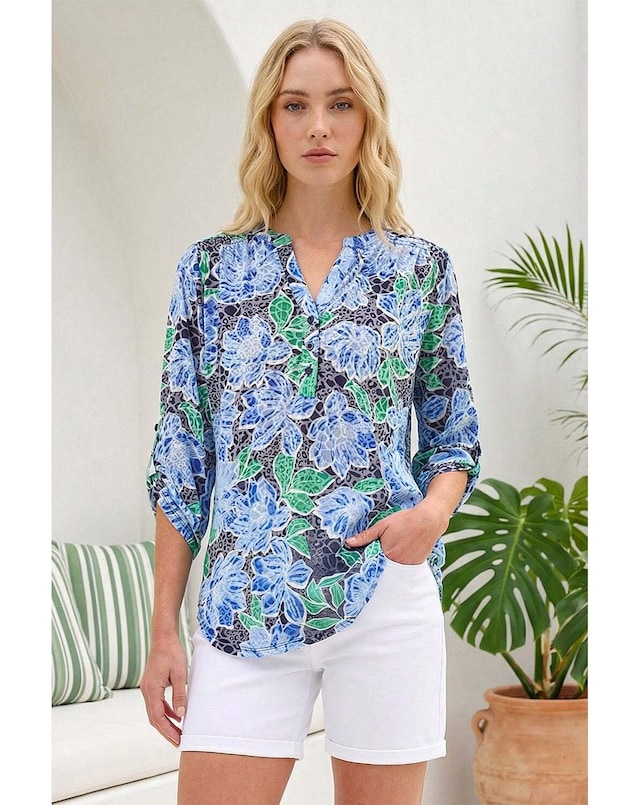 Roman Floral Print Burnout Shirt